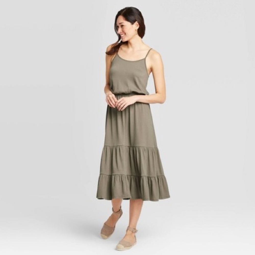 Olive Green Sleeveless Tiered Dress, NWT